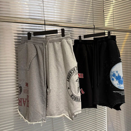 26ss Logo Printed Women Men Oversized Ripped Shorts Hiphop Streetwear Cotton Short Pants Shorts