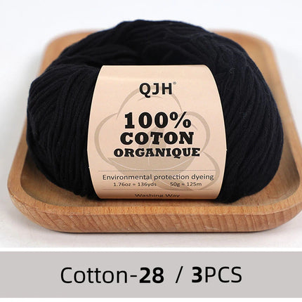3PCS 100% Organic Cotton Yarn Machine Washable For Adult Baby Sweaters/Gloves/Scarves/Hats Etc. 50 gr (1.76 oz) 125 m (136 yrd)