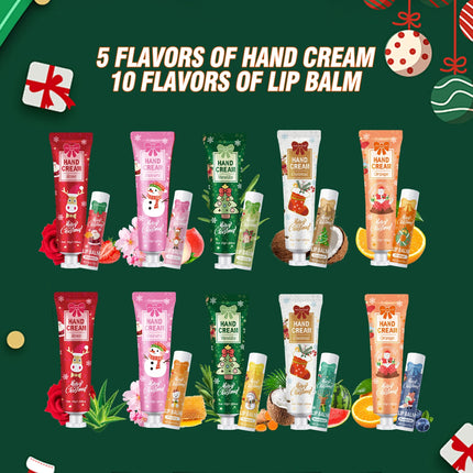 Christmas kit-10 sets/box hand cream kit, lip balm set, with Santa Card and red gift bag, party gift distribution