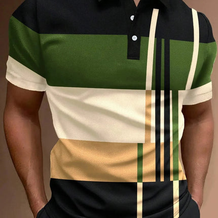 Men's Golf Stripe Polo Shirt Casual Short-Sleeve Solid Color Lapel Fashion New Business Sports Breathable T-Shirt Top