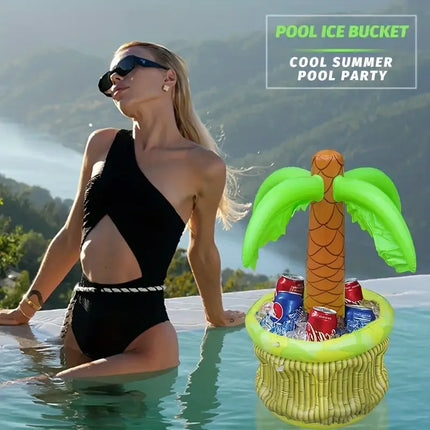 Water Tiger Inflatable Palm Tree Cooler, PVC Tropical Pool Party Beverage Bucket, Outdoor Tailgating Beverage and Food Tray