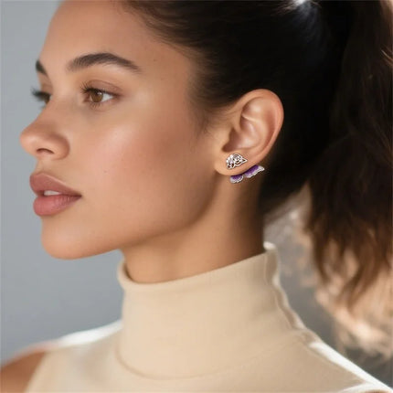 925 Sterling Silver Purple Butterfly Rainbow Flower Stud Earrings for Women Girl Ear Studs Jewelry Fashion Luxury Anniversary