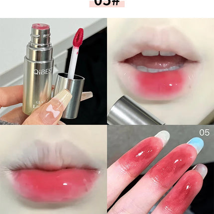 QIBEST Watery Mirror Lip Gloss Long-lasting Moisturizing Easy Wearing Water Glass Lip Glaze Hydrating Sexy Red Lip Tint Makeup