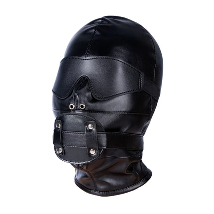 SM Leather Hood Blindfold,Head Harnes Mask With Dildo Penis Mouth Gag,Fetish Slave BDSM Bondage Gimp,Adult Sex Toy For Women Men