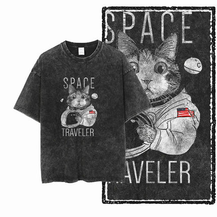 COOLMIND DB cat Printed Cotton Acid Washed Exclusive Graphic Unisex T Shirt Cool Streetwear Men Tshirts Big Size Tee for men