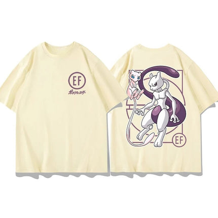 2026 Summer Pokemon Gengar Evolution Double Sided Print T-Shirt, 100% Cotton Loose Oversized Couple & Family Tee & Sports