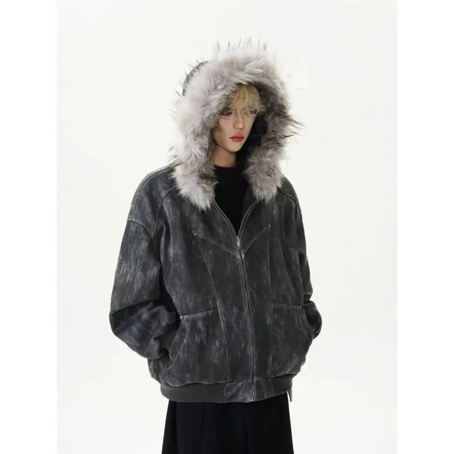 American Retro Faux Fur Jacket Hooded Longe Sleeve Women Casual Pure Color Vintage Sweatshirt Aesthetics Parkas Autumn Tops