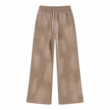 2025 Winter New Fleece Sweatpants Men Splashing Ink Spray Dyeing Wash Distressed Wide Joggers Grinding Edges Baggy Plush Pants