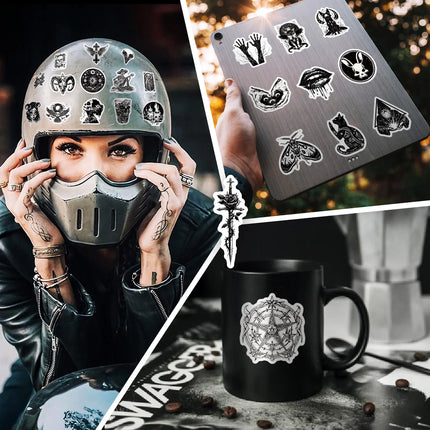 10/25/50pcs Black White Punk Horror Stickers for DIY Phone Laptop Car Skateboard Guitar Suitcase Motorcycle Helmet Decal