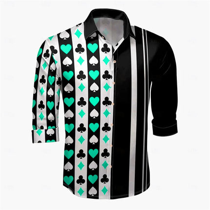 Men's Casual Outdoor Poker Men's Lapel Long Sleeve Shirt A Series of Men's Casual Party Entertainment Men's Shirts