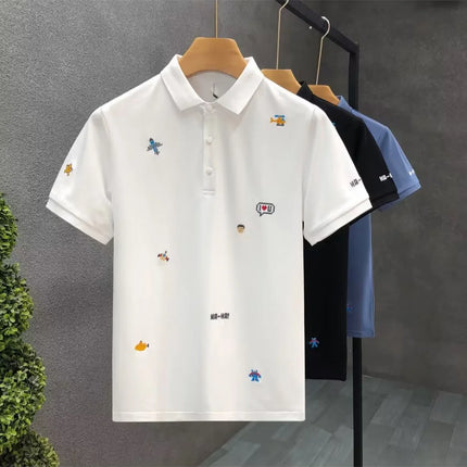 American Style Loose Short Sleeve Polo Shirt Casual Turn-down Collar Top for Men Summer New Arrival Comfortable Breathable Tee