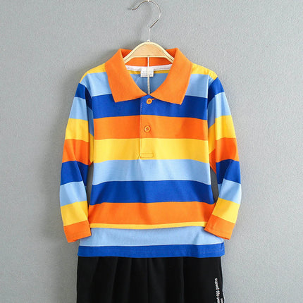 Boy Polos Shirt Kids Clothes Tops Color Stripes Turn-Down Collar Autumn Long Sleeve Polos Baby Boy Camisetas Teen Boys Shirts