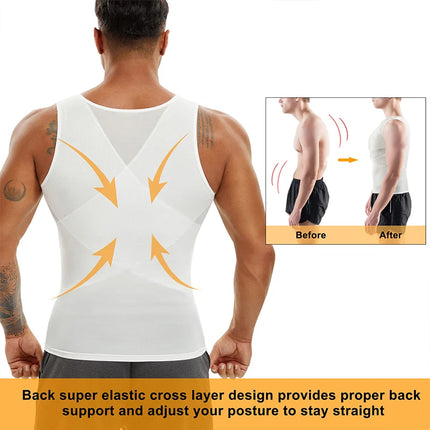 Compression Shirt for Men Slimming Undershirt Body Shaper Tank Top Gynecomastia Sleeveless Shapewear Vest Mesh Cross Suit 3XL