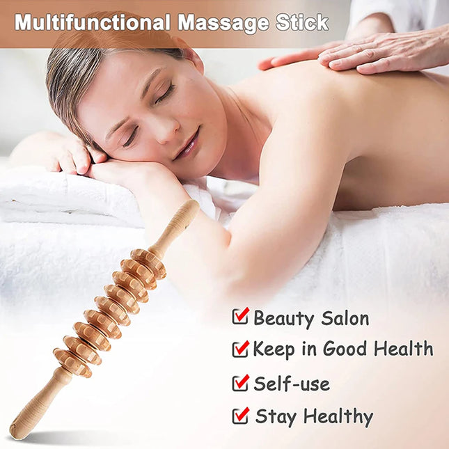 6-in-1 Wood Therapy Massage Tool Lymphatic Drainage Massager Anti-Cellulite Fascia Massage Roller for Full Body Muscle Relaxation