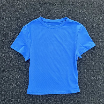 Solid color women's soft breathable yoga short-sleeved comprehensive training tight T-shirt with exposed belly button fitness sh