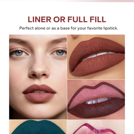 1pc Beauty Glazed Artist Velvet Lipliner Pencil With Sponge brush,Weightless Precise Liner with Super Soft Blendable Texture