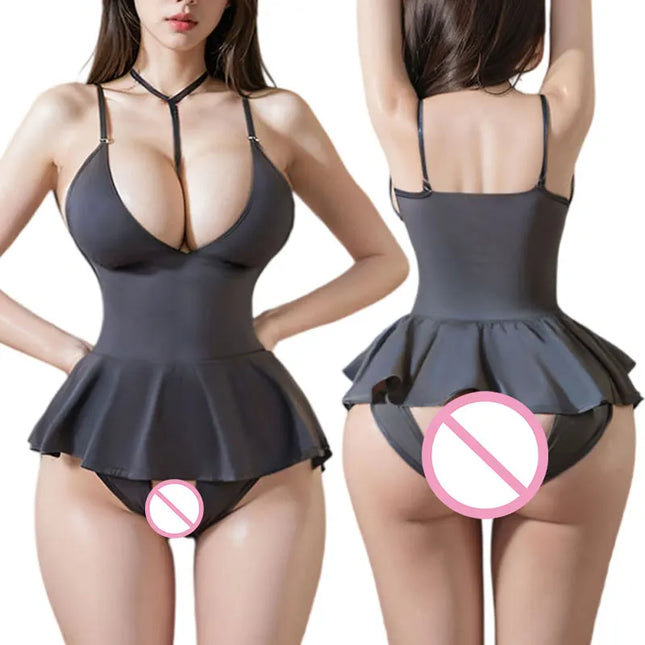 Sexy Lingerie Doll Dress For Hot Woman Erotic Outfit Sling Push Up Bra Crotchless Underwear Nightgown Off-shoulder Porno Undies