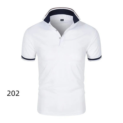 Men's Summer Short-Sleeve Collar T-shirt New Solid Color Casual Polo Shirt Trendy Breathable Loose Basic Splice Top
