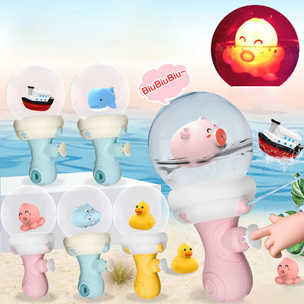 Playing with water spray gun, children's glowing water gun in summer, press water gun, indoor and outdoor interaction