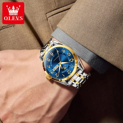 OLEVS Men's Watches Top Brand Luxury Original Quartz Watch for Men Stainless Steel Waterproof Luminous Date Week Business Watches