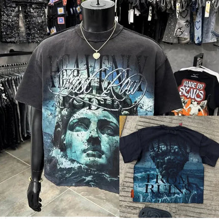 2026 New Style Cotton T-Shirt Short Sleeve Full-Printed Digital Print Men Women Couple Street Hip Hop Hooded Top