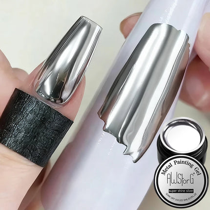 AWStorG 5ML Super Silver Metallic Gel Nail Polish Metal Effect Painting Gel Chromes Varnish Semi Permanent for Nail DIY