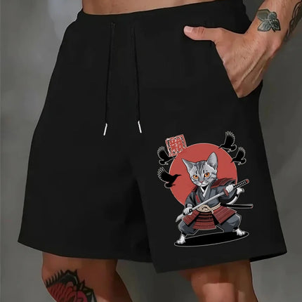 Funny Animal Cat 3D Print Men's Casual Shorts Breathable Drawstring Swim Trunks Cat Pattern Summer Sportwear Shorts Man Clothing