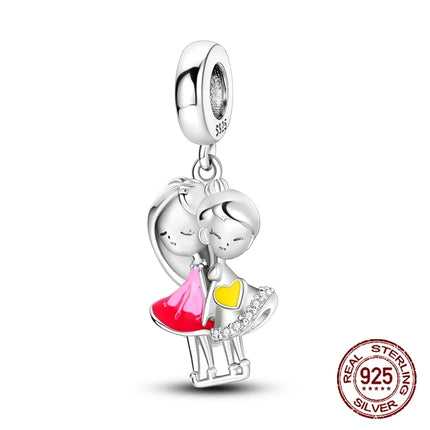925 sterling silver boys and girls lovers pendant charms Fit 4MM hole diameter bracelet charm beads necklace Diy female jewelry