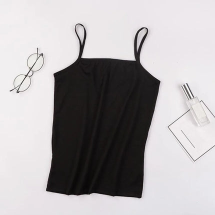 2020 Women Solid Tank Tops Adjustable Strap Built In Cup Padded Wireless Camisole Camis Vest Female Home Basic Tank Top