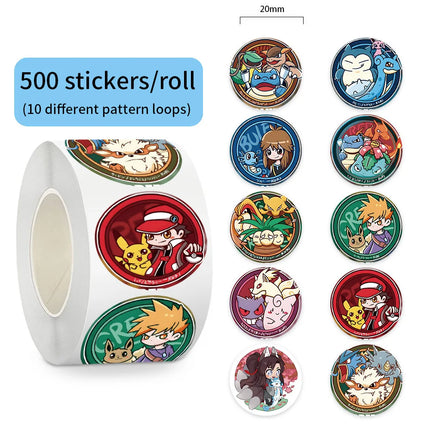 500 Pcs Pikachu Roll Stickers Pokemon DIY Cartoon Style Waterproof Reward Labels for Gift Sealing Laptop Water Bottle Decor