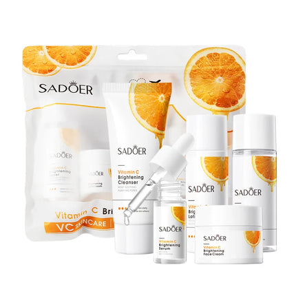 SADOER Vitamin C Skin Care Sets Facial Cleanser Toner Face Cream Serum Lotion Whitening Moisturizing Face Travel Size Skin Care