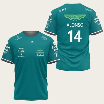 Aston Martin Alonso No. 14 Racing Suit, Quick Drying Short Sleeved, Breathable, Fashionable, Personalized Street Fashion Top
