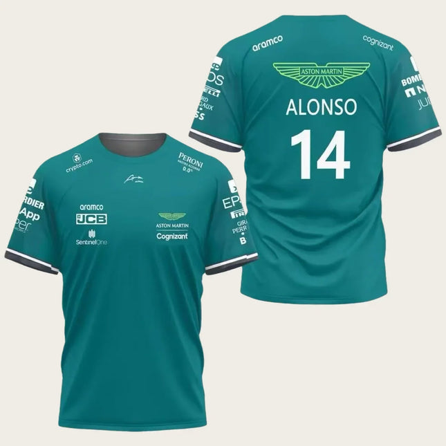 Aston Martin Alonso No. 14 Racing Suit, Quick Drying Short Sleeved, Breathable, Fashionable, Personalized Street Fashion Top