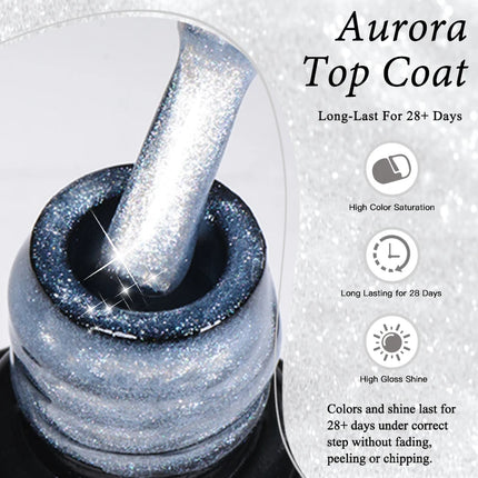 8ml Aurora Glitter Top Coat Gel Nail Polish Pearl Effect Semi Permanent Soak Off UV Gel LED Nail Art Varnish Nail Supplies DIY
