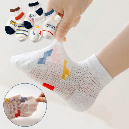 5 Pairs 1 To 12 Years Children's Socks 2025 Spring Summer Baby Boys Girls Cotton Mesh Breathable Thin Soft Cute Socks Kids Socks