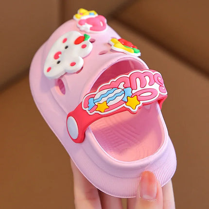 Summer Kids Slippers Sandals  Children's Shoes  Soft  Anti-Skid Cartoon DIY Design Hole Baby Shoes Sandy Beach For Boys Girls