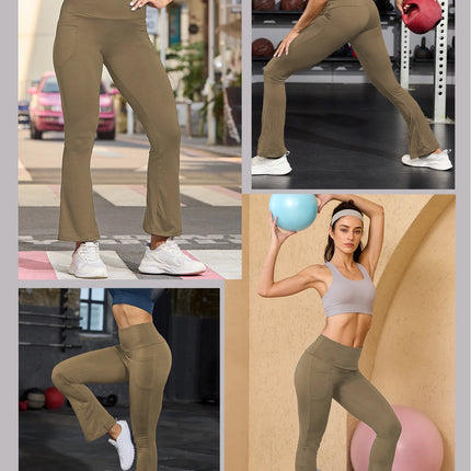 Women Super Soft Flare Pants with Pockets High Waisted Tummy Control No See Through Workout Yoga running Home Casual