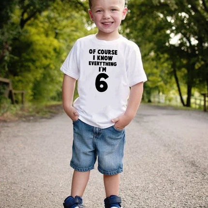 Of Course I Know Everything I'm 4/5/6 Kids Funny Birthday T Shirt Toddler Boys Girls Short Sleeve Tshirt Children Casual Tops