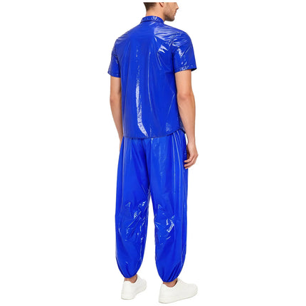Men Glossy Waterproof Shirt Pants Raincoat Windbreaker for Camping Fishing Hiking Cycling Climbing Yoga Sauna Hip Hop Dance