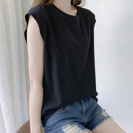 Women's Loose Sleeveless Tank Top Summer Casual Vest Basic Daily T-shirt Sweet Style Suitable For Students Stretchy Soft Women's Wear