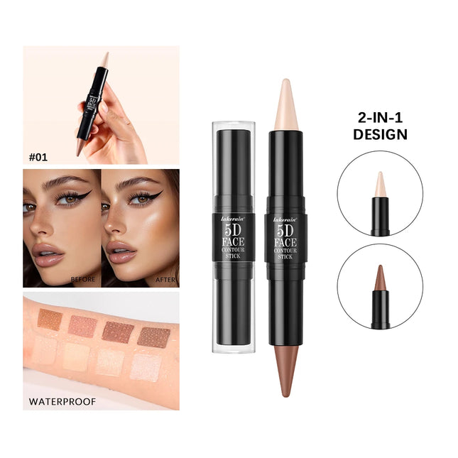 Dual-Ended Sharp Tip Contour Highlighter Waterproof and Sweatproof Long-Lasting Up to 12 Hours Multi-Use Contour Stick Makeup