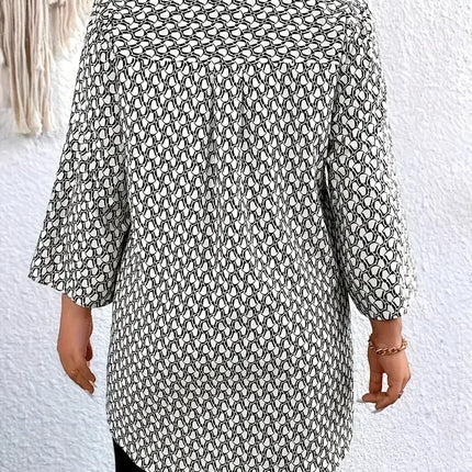 Plus Size 1XL-5XL Women's All Over Print Notch Neck Blouse Casual 3/4 Sleeve Blouse for Spring & Fall Women's Plus Size Clothing