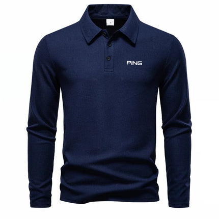 Brand fashion long sleeved polo shirt with letter print 2025 autumn men's top comfortable breathable casual solid color T-shirt