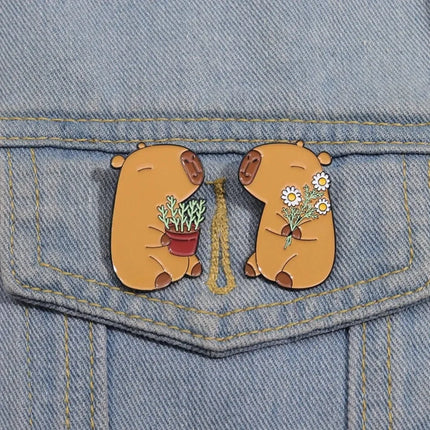 Cute Capybara Enamel Pins Cartoon Animal  Metal Brooches Shirt Backpack Lapel Badge Jewelry Gift for Kids Friends