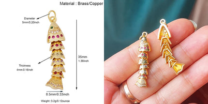 Enamel Fish Bone Squid Marine Sea Dalphin Charm Pendant,18K Real Gold Silver Plated Zircon Jewelry Finding Supplies S87 S75