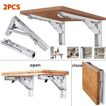 2PCS Heavy Duty Folding Shelf Brackets, Metal Triangle Wall Mounted Collapsible Angle Bracket for Table, Workbench, Desk