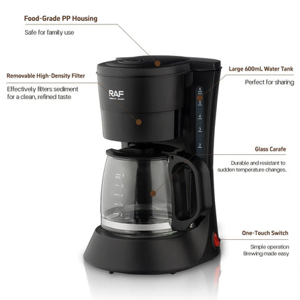 Drip Coffee Maker - Automatic Home Coffee Machine with Keep-Warm Function for American Coffee & Tea Brewing in Office