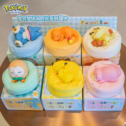 Pokemon Anime Action Figures Leisure Time Series Sleeping Position Ornament Pikachu Meowth Rowlet Model Toys Birthday Gift
