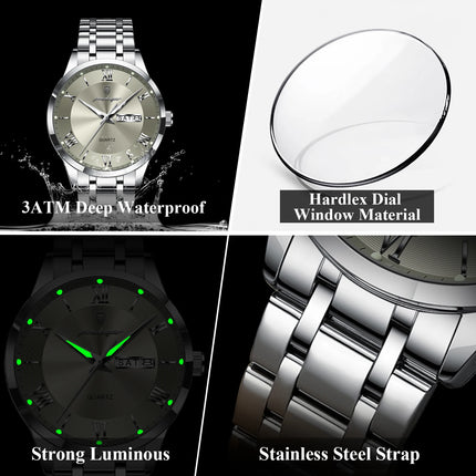POEDAGAR Luxury Fashion Men Clock Waterproof Luminous Date Week Man Wristwatch Sports Stainless Steel Quartz Men's Watches Reloj