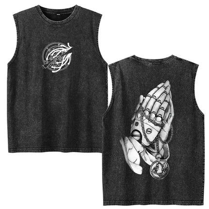 Anime Fullmetal Alchemist Vintage Washed Tank Tops Funny Manga Brotherhood Eyes T-shirts Fashion Casual Sleeveless Vest T-shirts